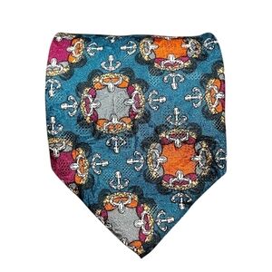 Uomo Volonte Green/Blue Silk Tie with Ornate Medallion Pattern, Made In Italy